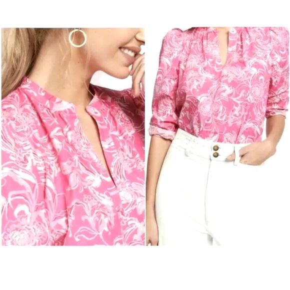 Lilly Pulitzer x Goop Paltrow Floral Blouse Pink and White Women’s Size XXS - Picture 10 of 10